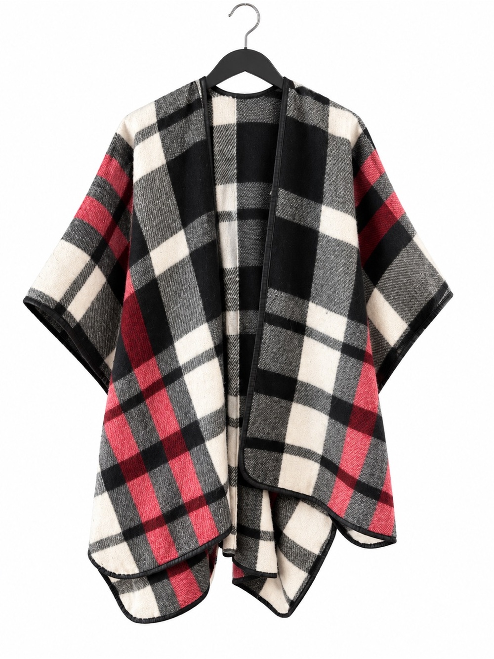 Classic Plaid Open-Front Cape in Red, Black & white